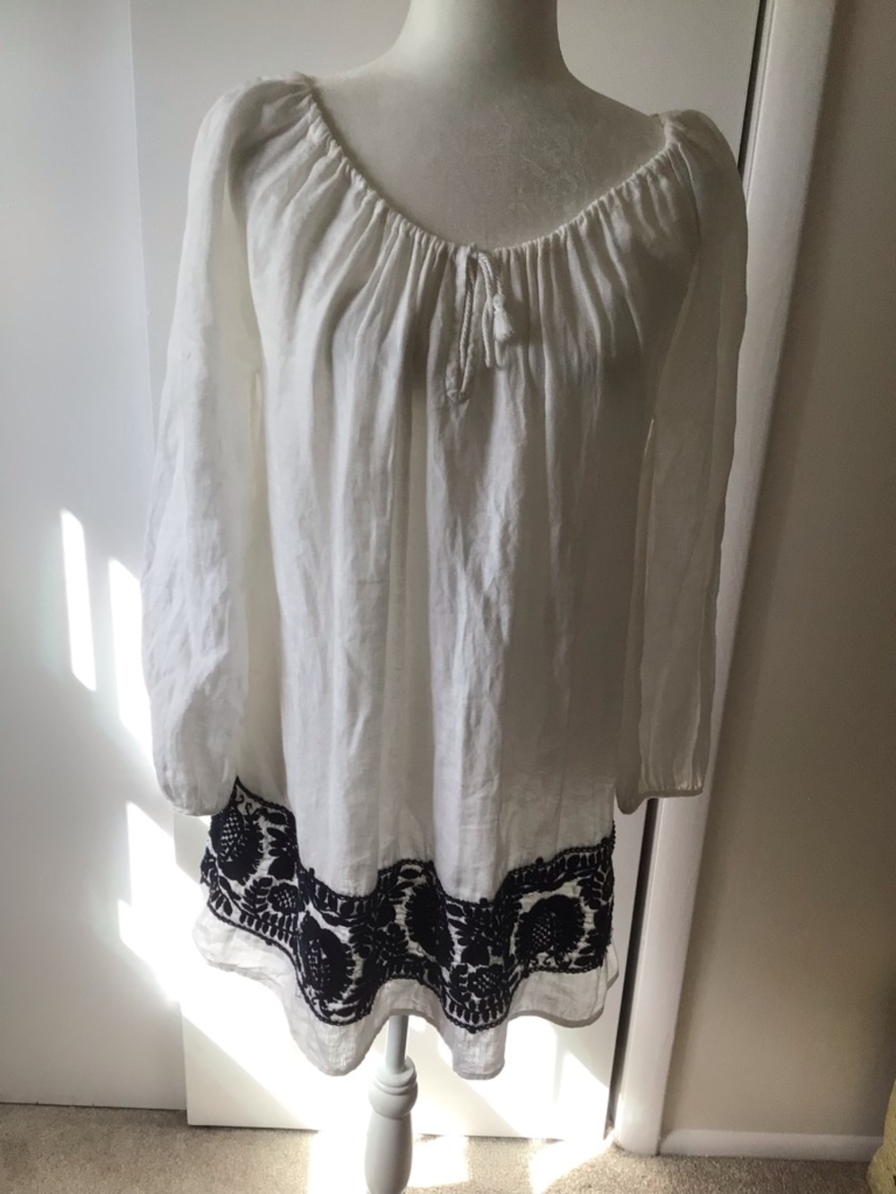 J. CREW LINEN PEASANT DRESS/TUNIC/BEACH COVER UP- WHITE SZ XSM